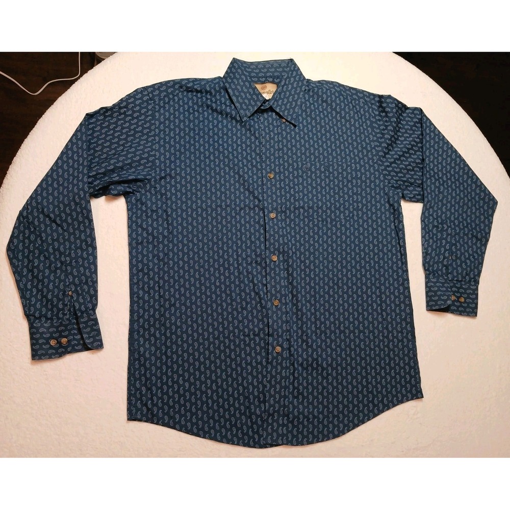 Wrangler Vintage Shirt Mens Large Blue Paisley Western Button Long Sleeve
